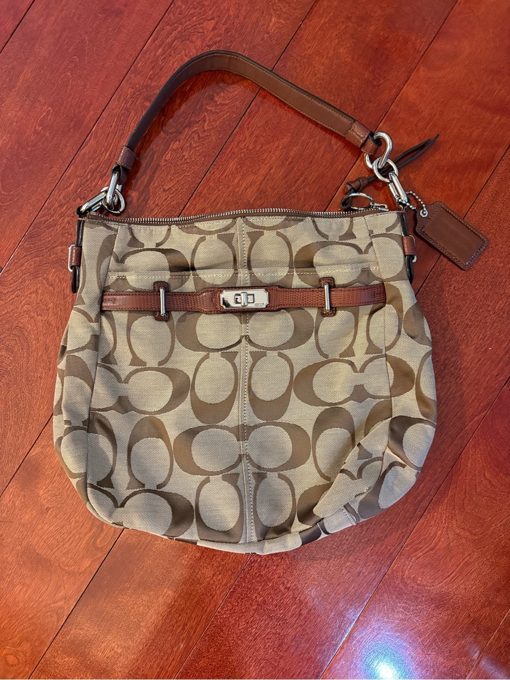 COACH- Chelsea Ashlyn Signature Brown Hobo Bag with Silver Hardware